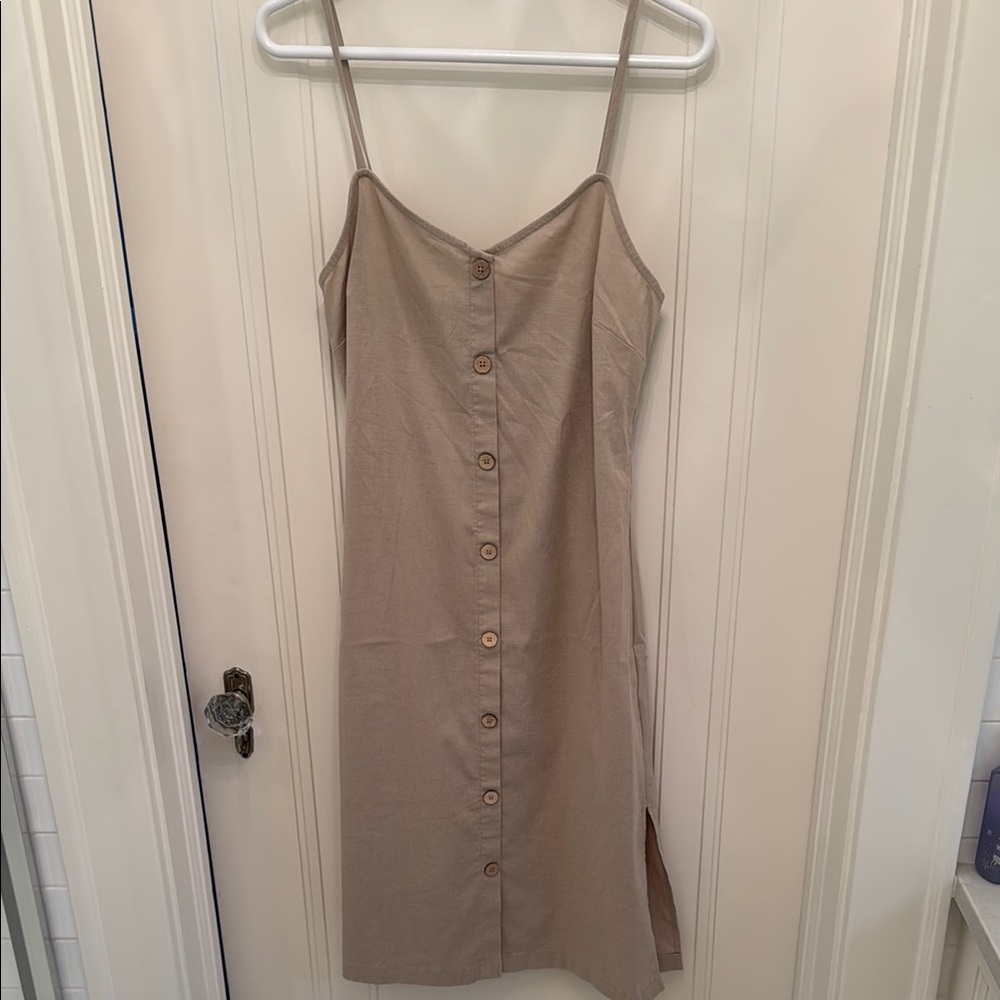 Beige Button-Down Slip Dress